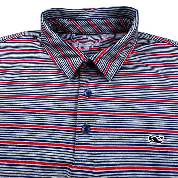Vineyard Vines Performance Polo Medium Blue Red Stripe Golf Stretch - Picture 1 of 8
